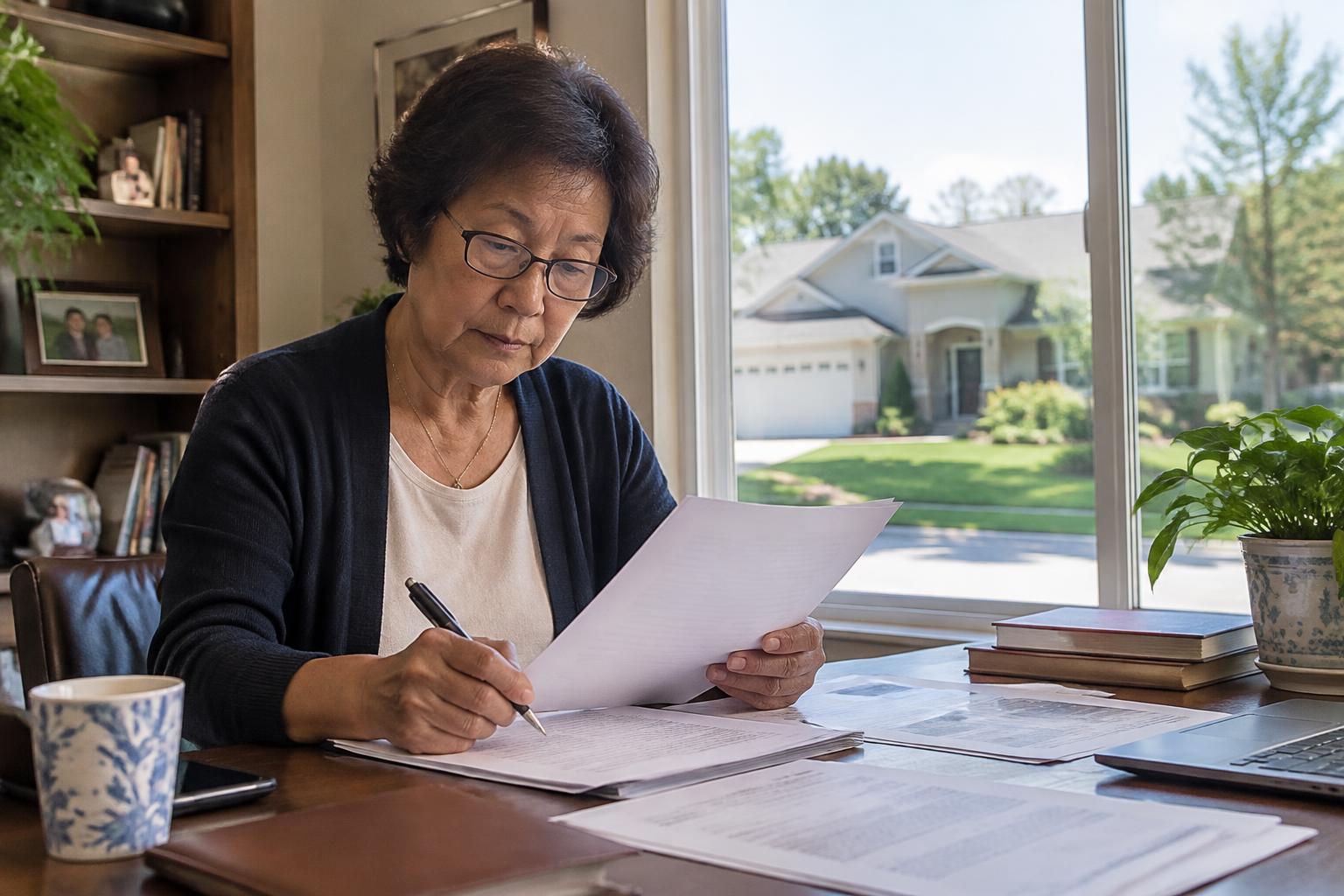 Property buyer reviewing real estate purchase documents.